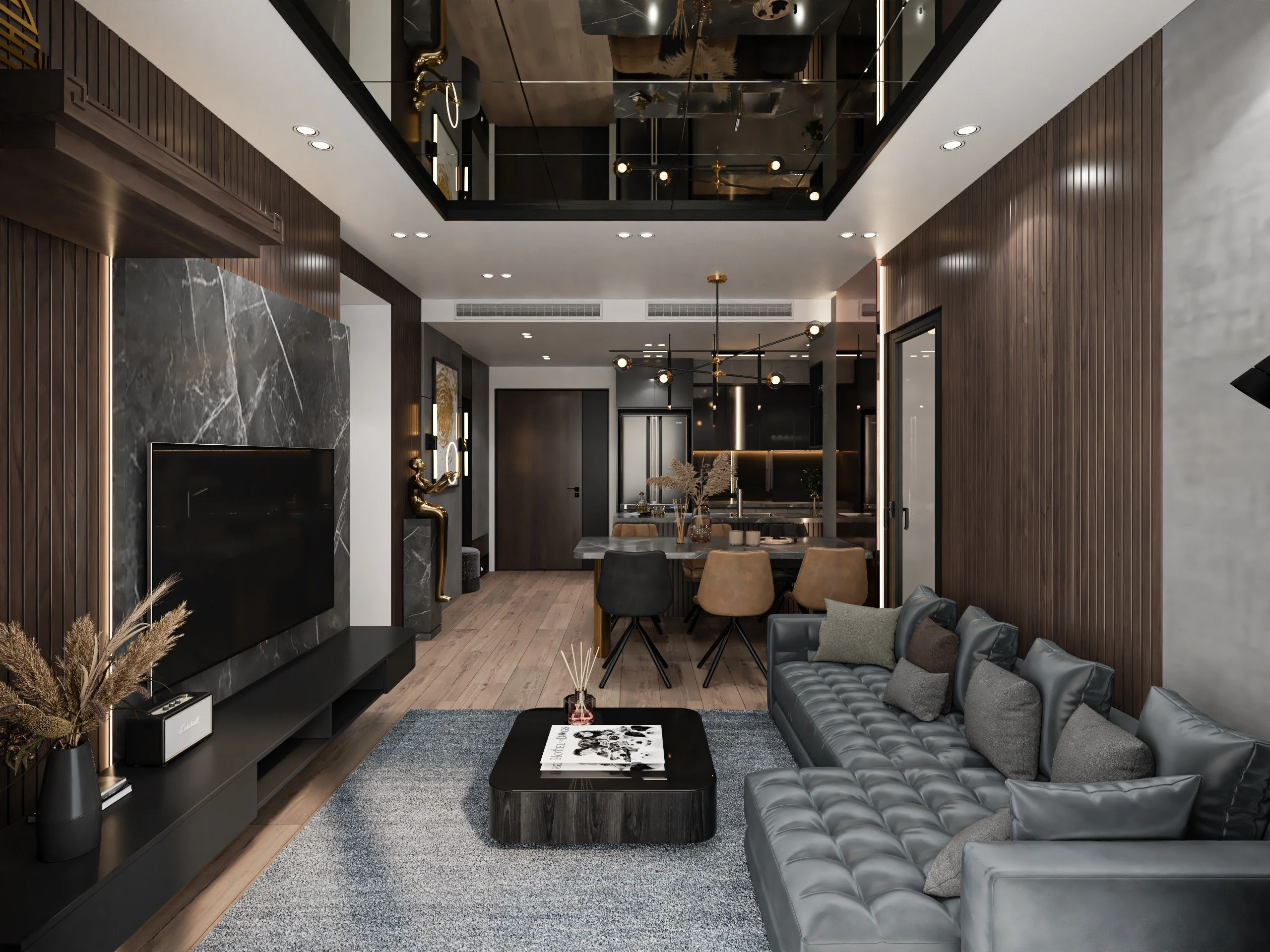 Kính, nhôm và kim loại là nhóm vật liệu phổ biến trong thi công nội thất