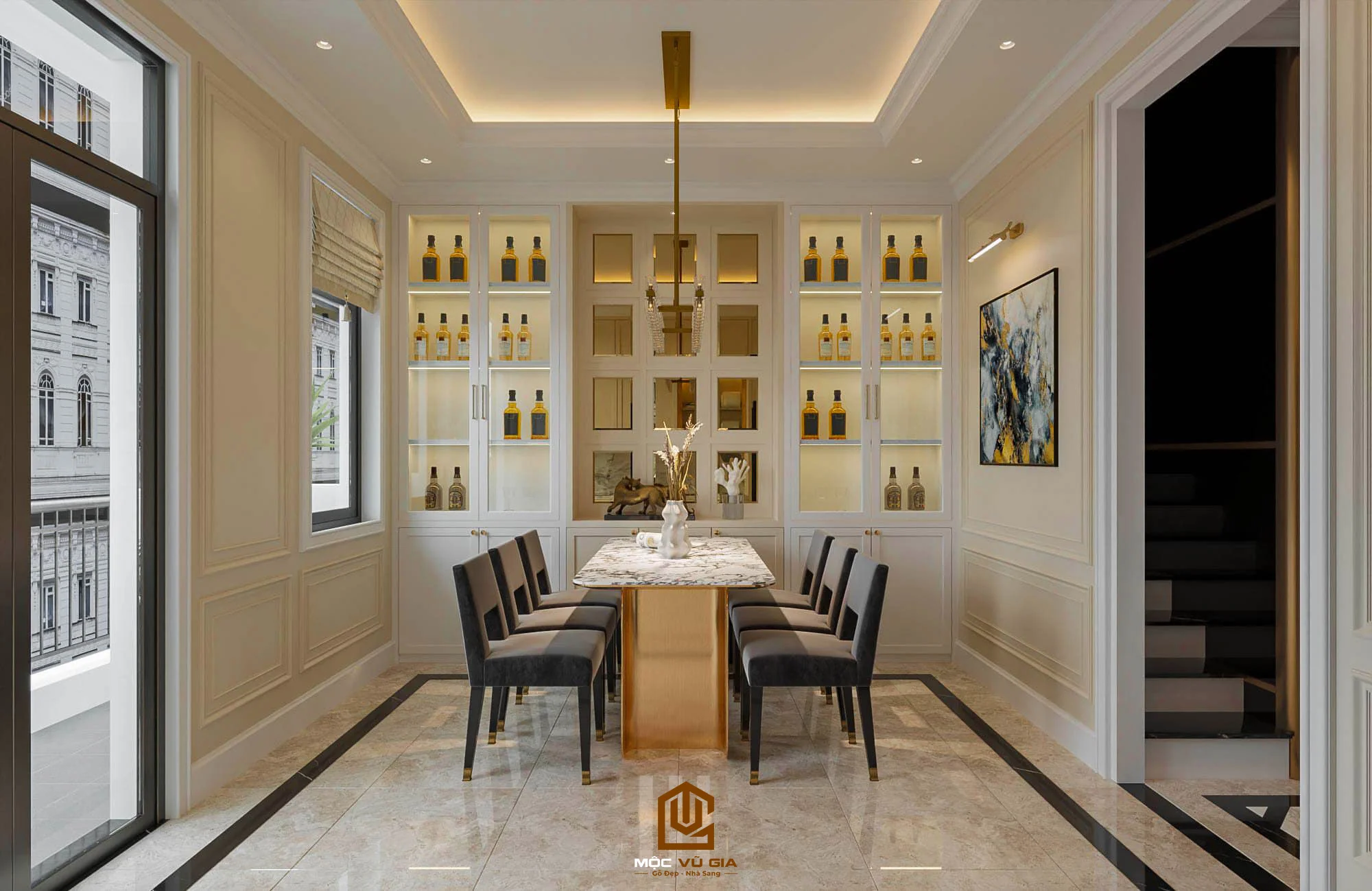 Thiết kế nội thất phòng ăn đầy đủ công năng tại Nội thất Mộc Vũ Gia