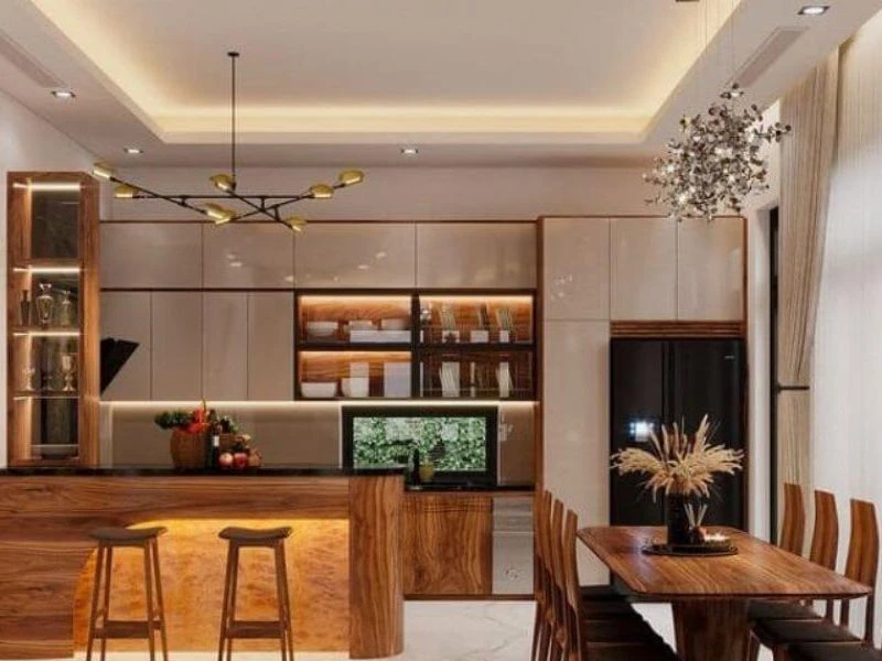 Mẫu thiết kế nội thất phòng bếp hiện đại sang trọng với quầy bar mini