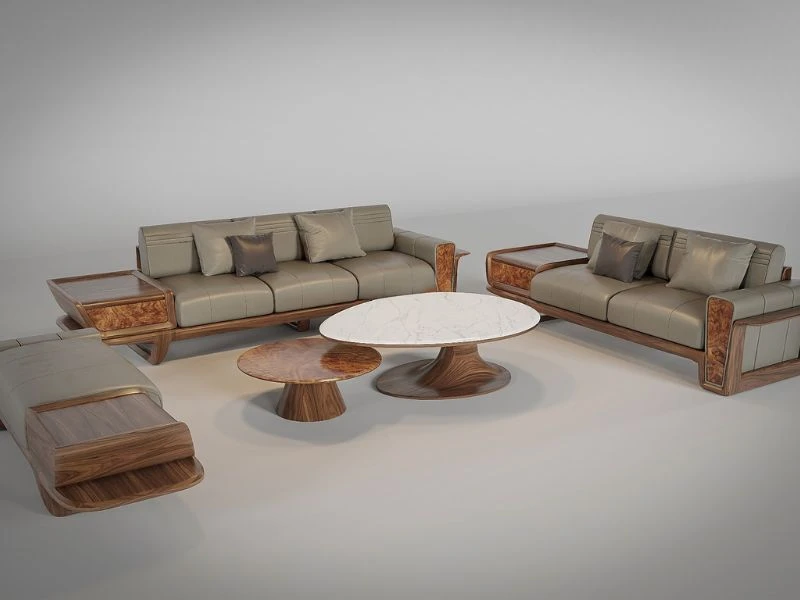 Sofa module gỗ óc chó cho chung cư cao cấp tại TP.HCM