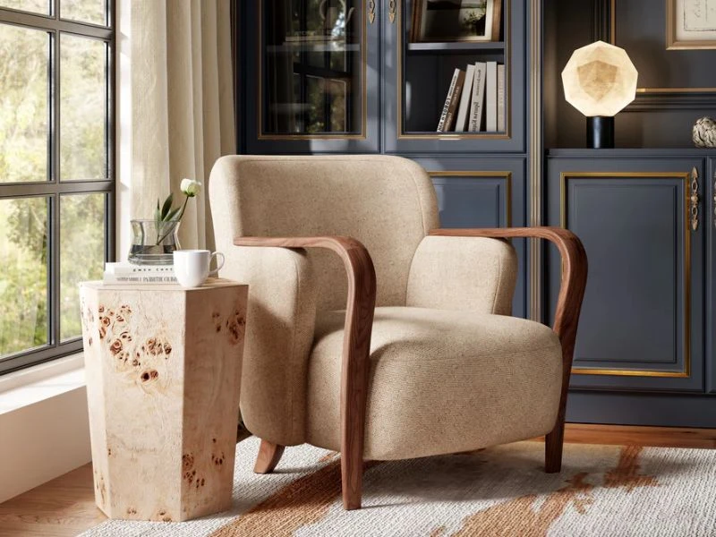 Ghế đơn gỗ óc chó phối da bò thật