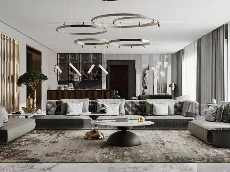 Thiết kế nội thất phòng khách nhà liền kề phong cách luxury