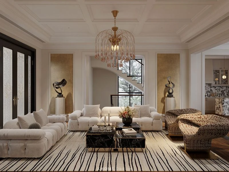 Thiết kế nội thất phòng khách nhà liền kề phong cách Luxury