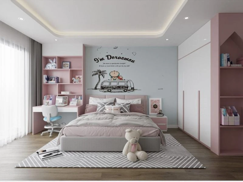 Phòng ngủ màu xanh dương nhẹ