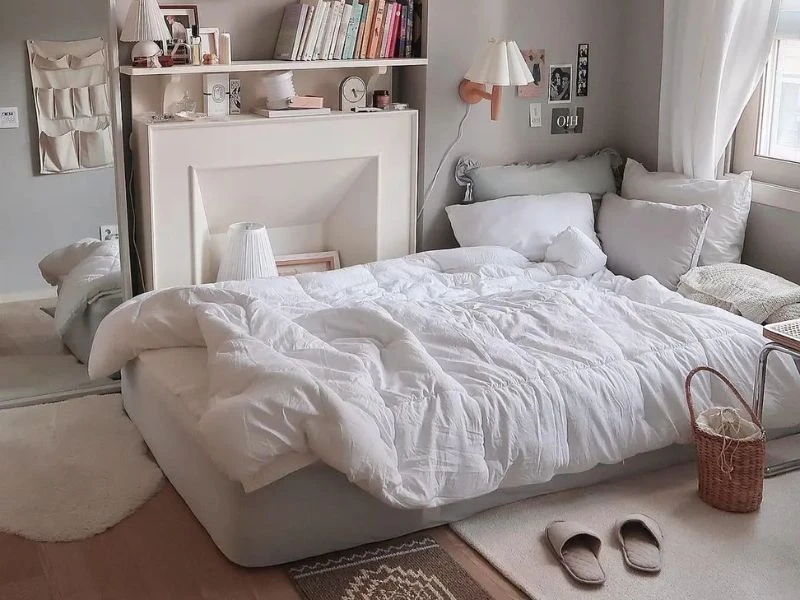 Trang trí phòng ngủ kiểu Hàn Quốc đơn giản kết hợp thảm hiện đại