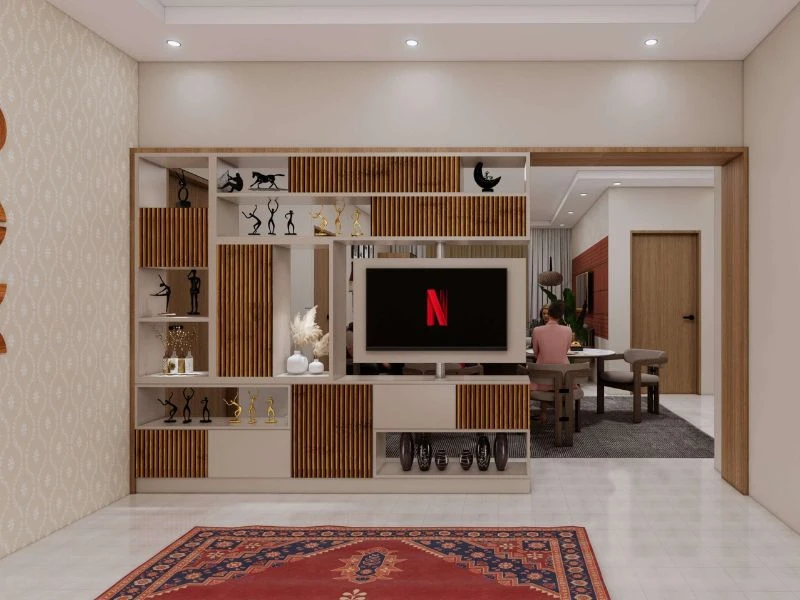 Kệ tủ trang trí phòng khách đẹp âm tường sang trọng
