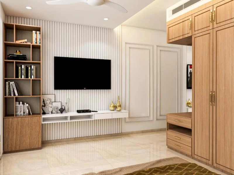 Kệ tủ trang trí phòng khách đẹp treo tường gọn gàng, hiện đại