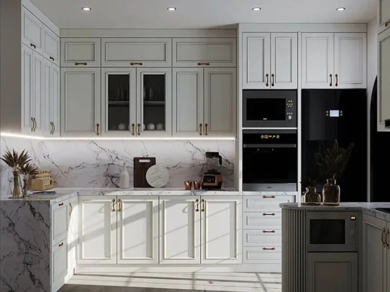 Mẫu tủ bếp tân cổ điển chữ L - linh hoạt, phổ biến nhất hiện nay