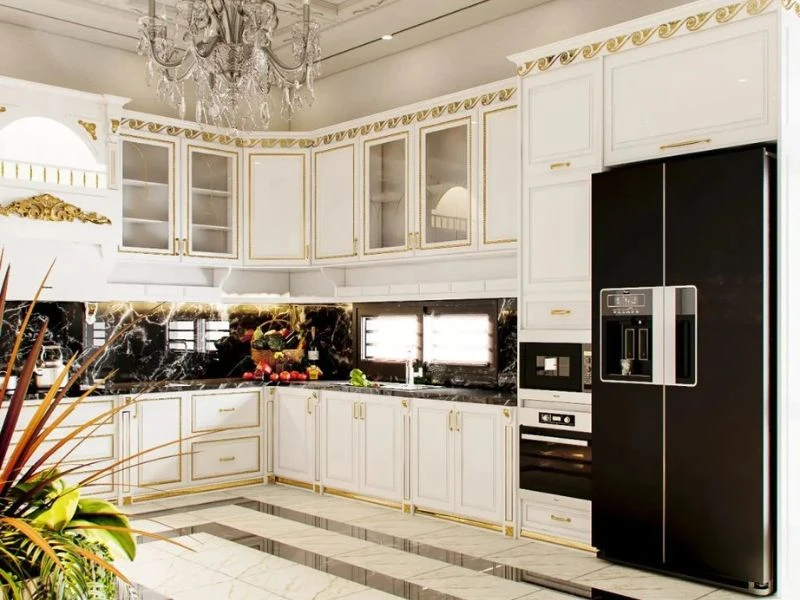 Chất liệu phổ biến khi thi công tủ bếp tân cổ điển