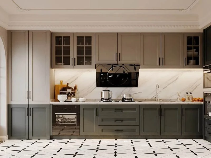 Mẫu tủ bếp nhựa tân cổ điển - giải pháp tiết kiệm, chống ẩm mốc