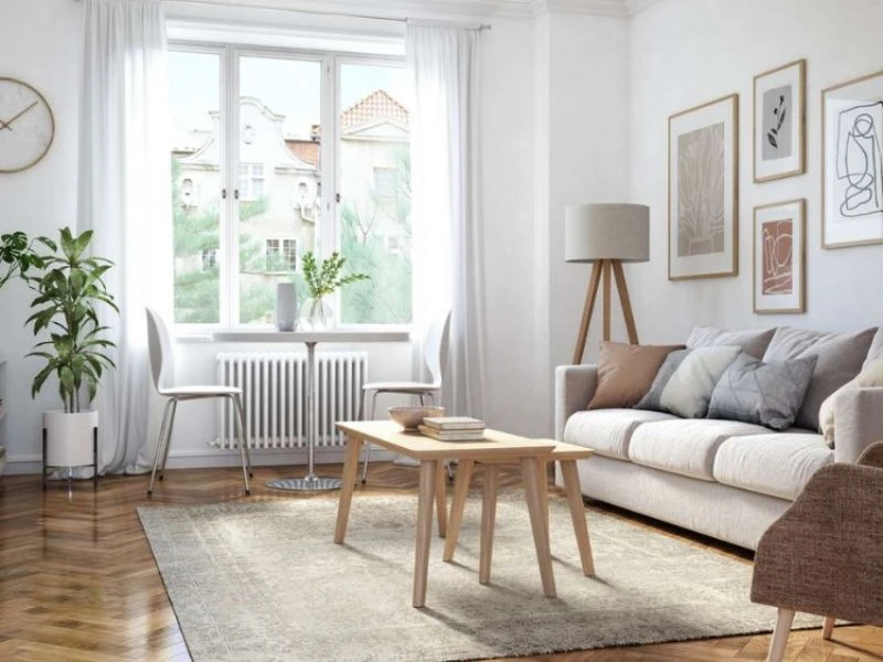 Thiết kế phòng khách phong cách Bắc Âu với cửa sổ nhiều ánh sáng