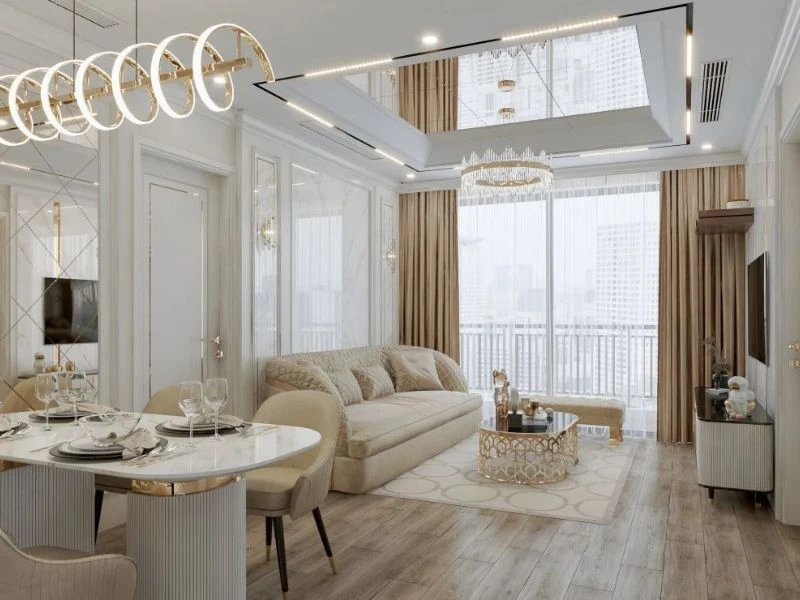 Phòng khách tân cổ điển kết hợp luxury cao cấp cho chung cư