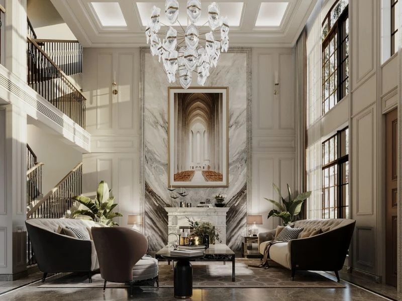 Nội thất mộc Vũ Gia - Đơn vị thiết kế và thi công nội thất phòng khách tân cổ điển đẹp, uy tín, chuyên nghiệp