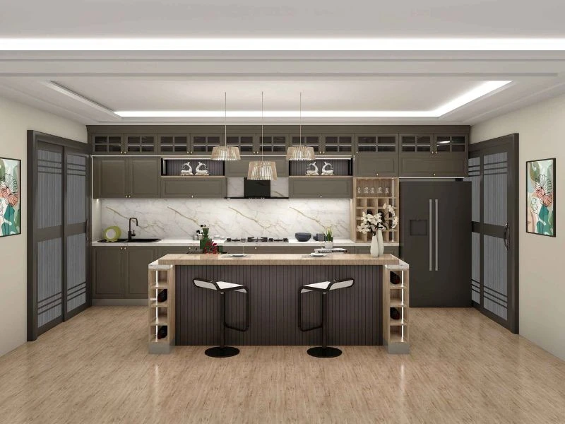 Kết hợp vật liệu thông minh cho tủ bếp