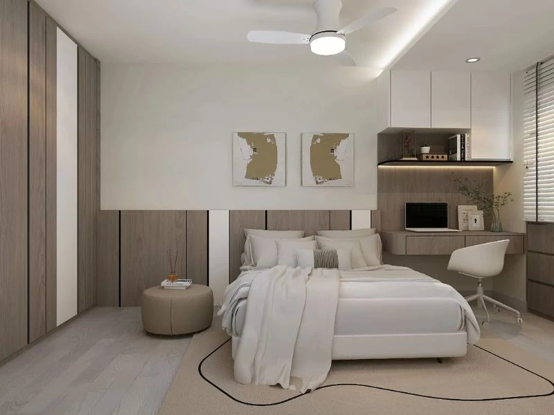 Thiết kế nội thất phòng ngủ cho người lớn tuổi đơn giản, an toàn, dễ sử dụng và thông thoáng.