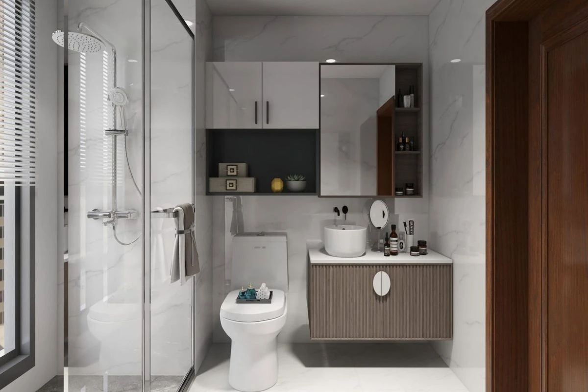 Thiết kế phòng tắm 4m2 thông minh, lựa chọn vật liệu bền đẹp phù hợp cho không gian nhỏ.
