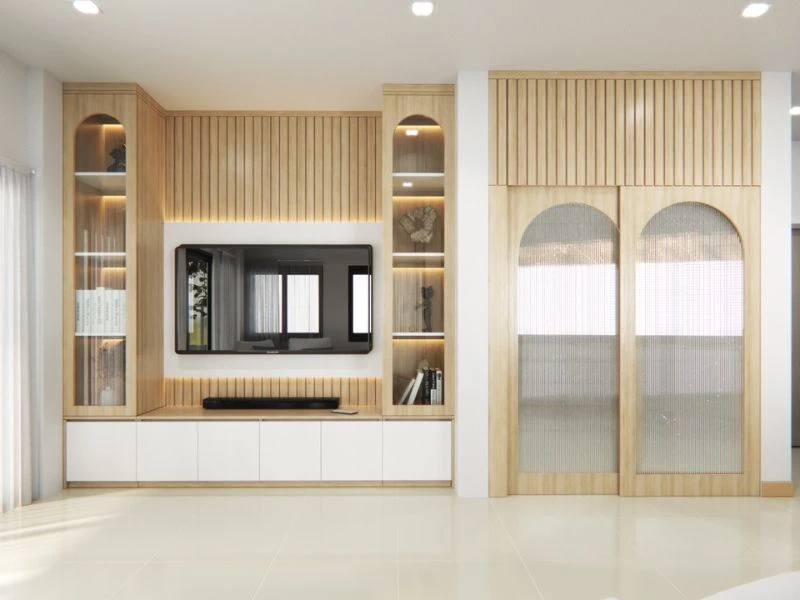 Tủ kệ trang trí phòng khách đẹp dạng đứng