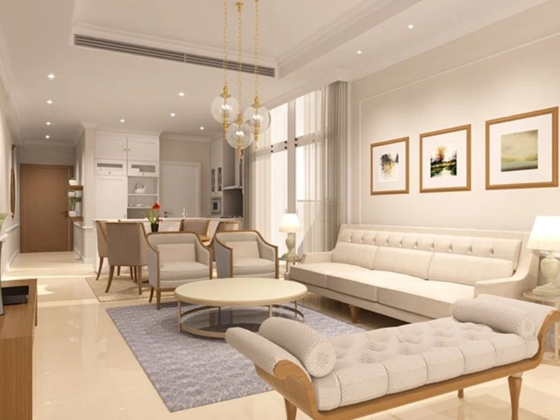 Tủ kệ trang trí phòng khách đẹp kiểu âm tường