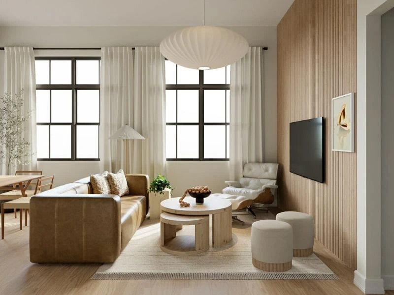 Decor phòng khách nhỏ phong cách vintage có màu trắng làm chủ đạo